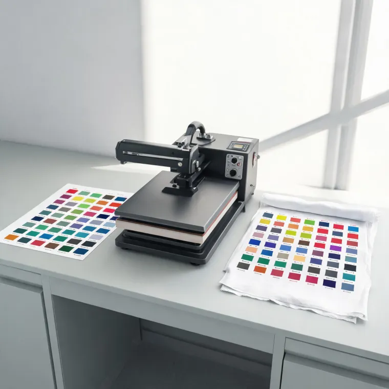 Sublimation color target beside a heat press